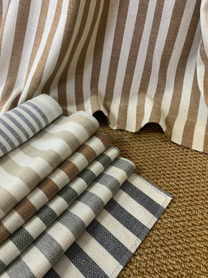 Classic linen striped curtains with French-style ruffled top, perfect for modern homes and small windows.