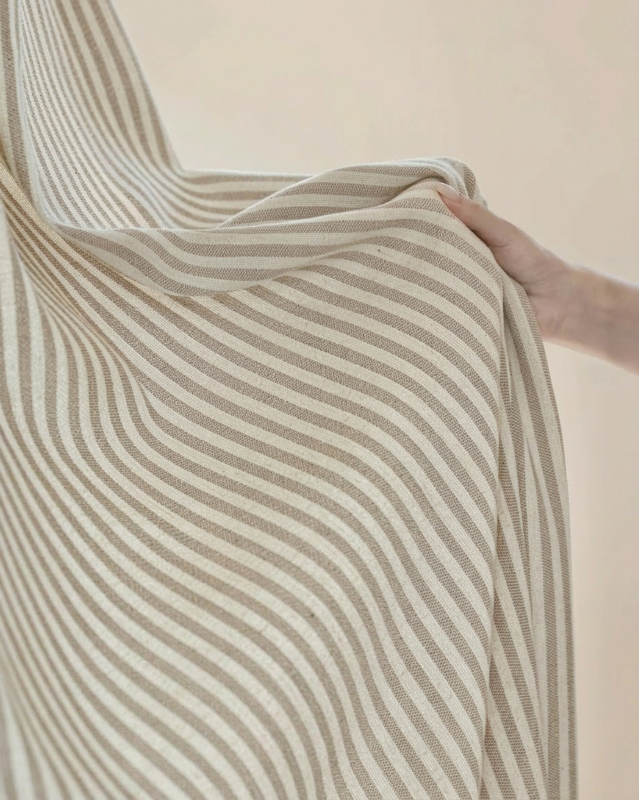 Classic linen striped curtains with French-style ruffled top, perfect for modern homes.