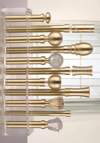 Luxury Traverse Curtain Rods, High end curtain rods with designer finials in premium brushed finish.