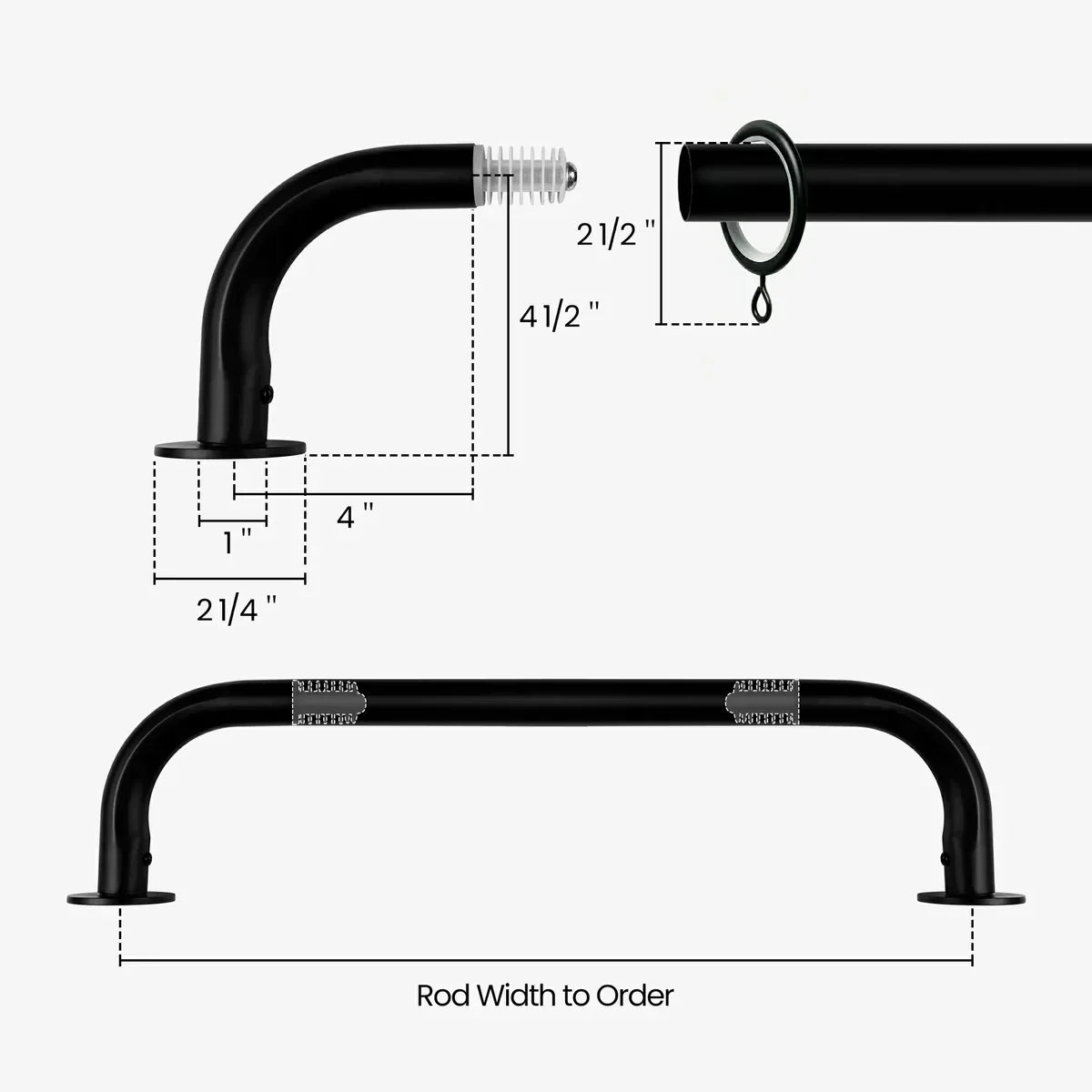 Heavy-duty extra-long French return curtain rod for blackout curtains with wrap-around design blocking side light