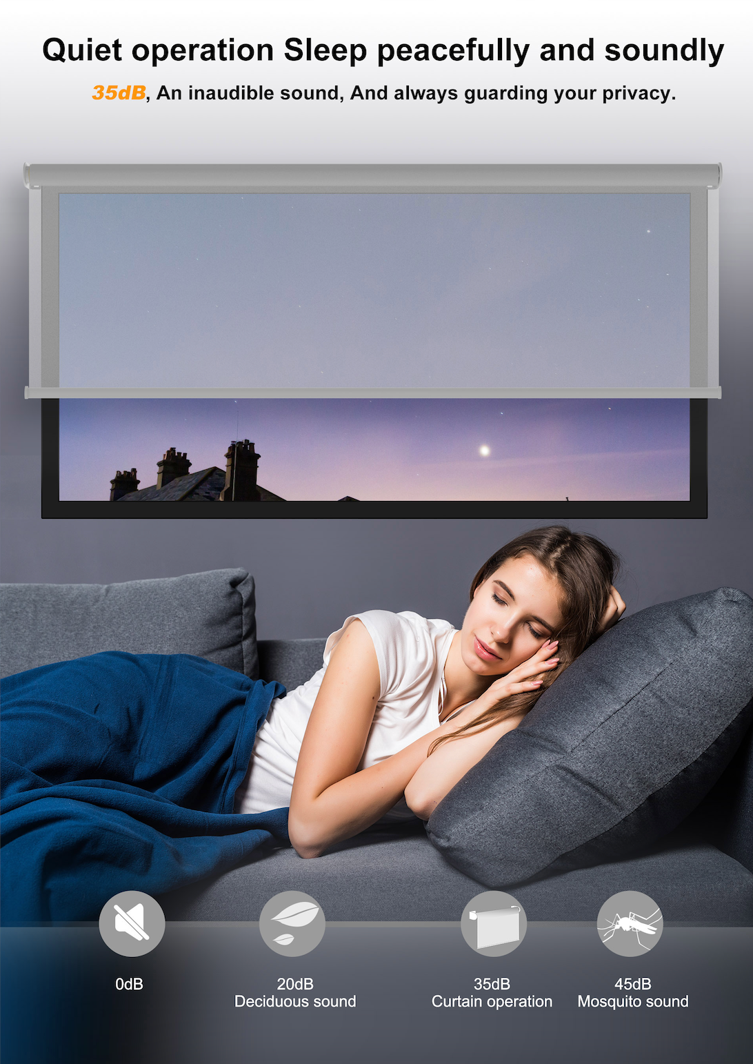 modern living room with motorized blinds controlled via smart home system