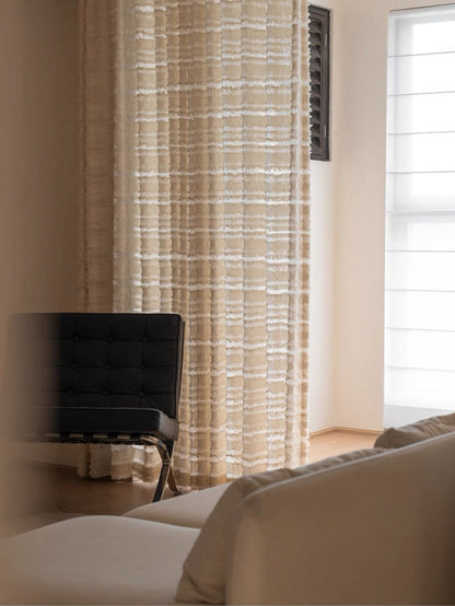 Mousse cake light beige sheer curtains for living room with layered fringe texture