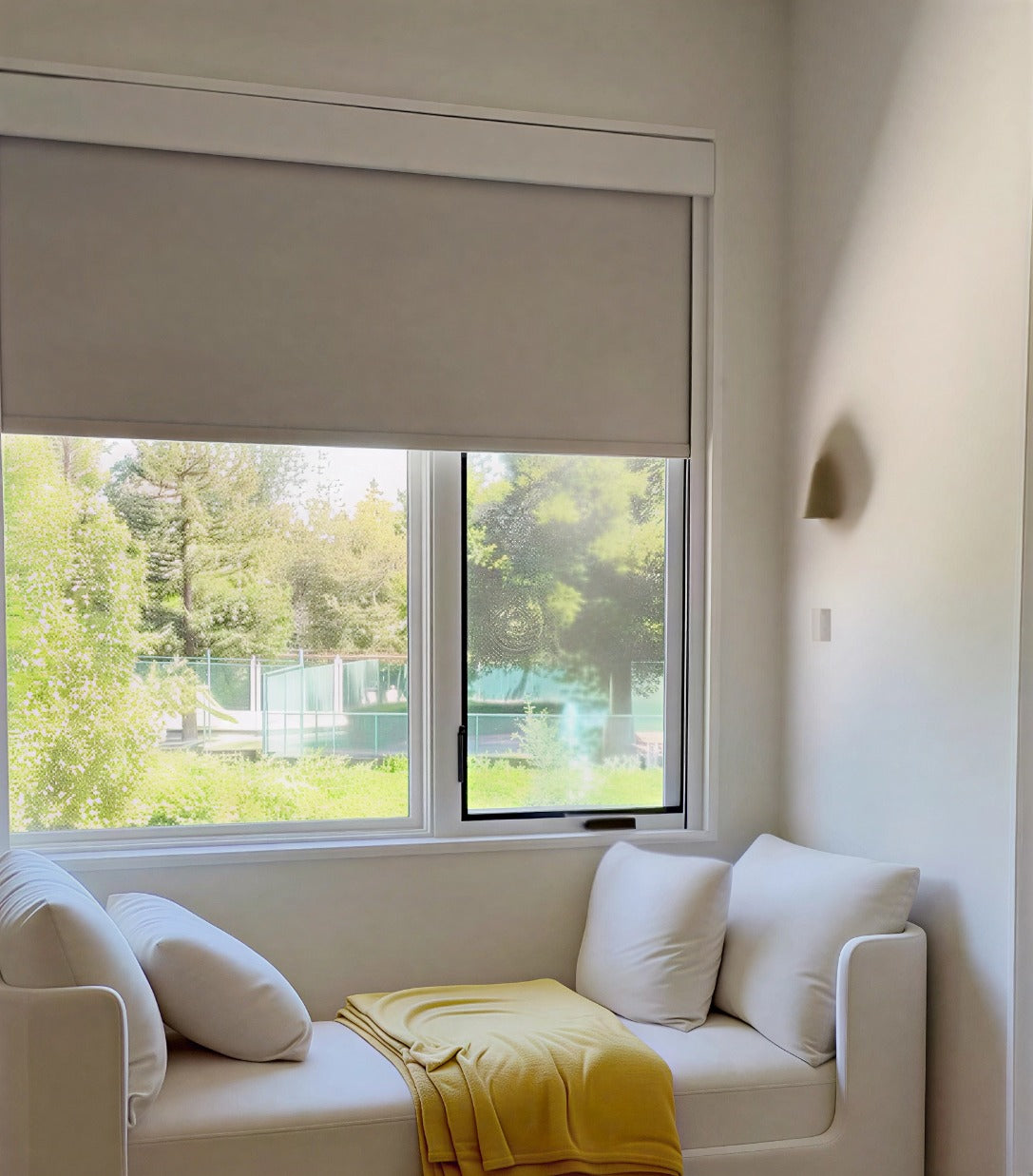 Extra-wide no drill roller blinds with cordless, secure installation for large windows and sliding doors