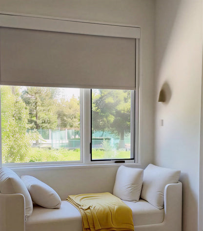 Extra-wide no drill roller blinds with cordless, secure installation for large windows and sliding doors