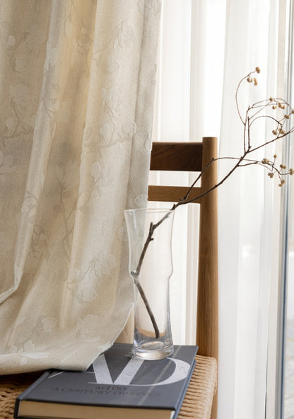 Elegant luxury magnolia floral embroidered silk pattern curtains