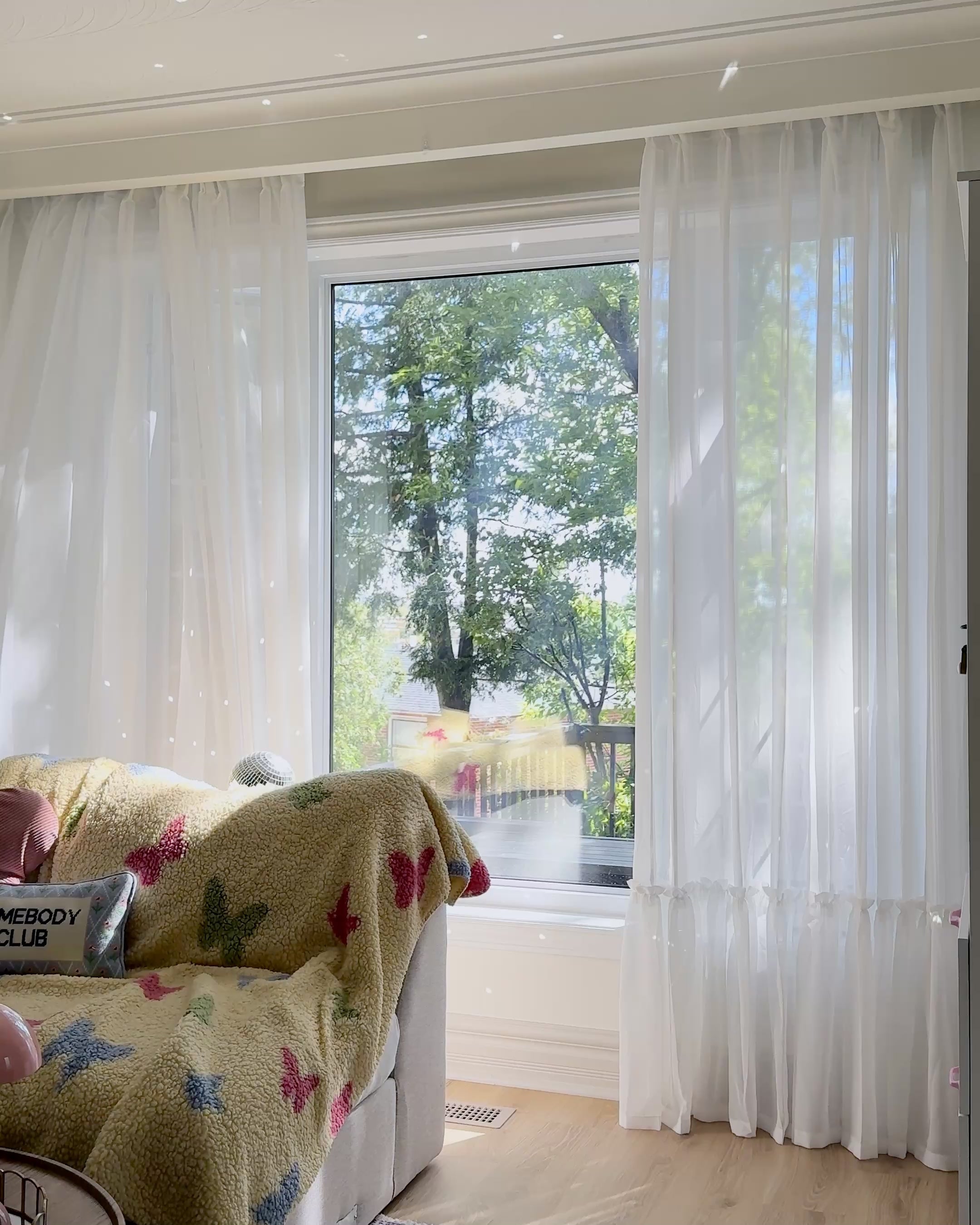 Cream Sheer Curtains with Ruffled Hem, Kid's Curtains | EaseEase