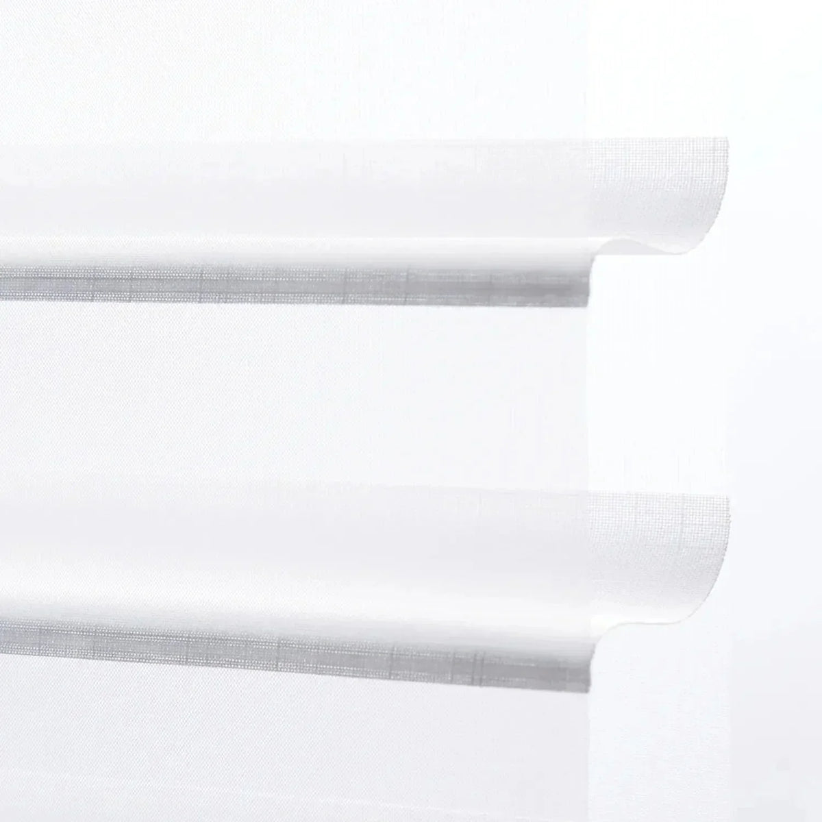 Light-filtering corded Shangri-La sheer shades with adjustable horizontal fabric blades for light control and privacy in large windows