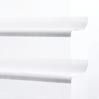 Light-filtering corded Shangri-La sheer shades with adjustable horizontal fabric blades for light control and privacy in large windows