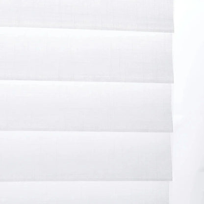 Light-filtering corded Shangri-La sheer shades with adjustable horizontal fabric blades for light control and privacy in living rooms and large windows
