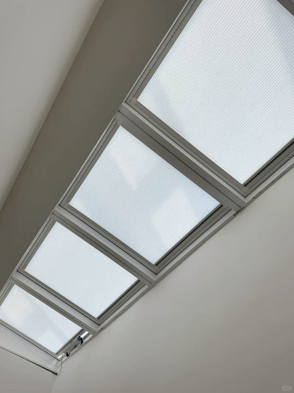 Skylight blinds honeycomb cellular shades mounted in aluminum frame for overhead roof window with tension system