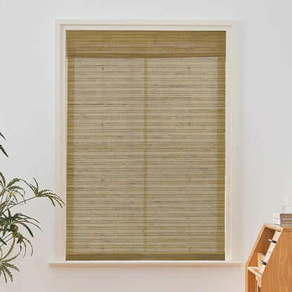 Natural jute bamboo outdoor shades in oak tone, eco-friendly woven blinds.