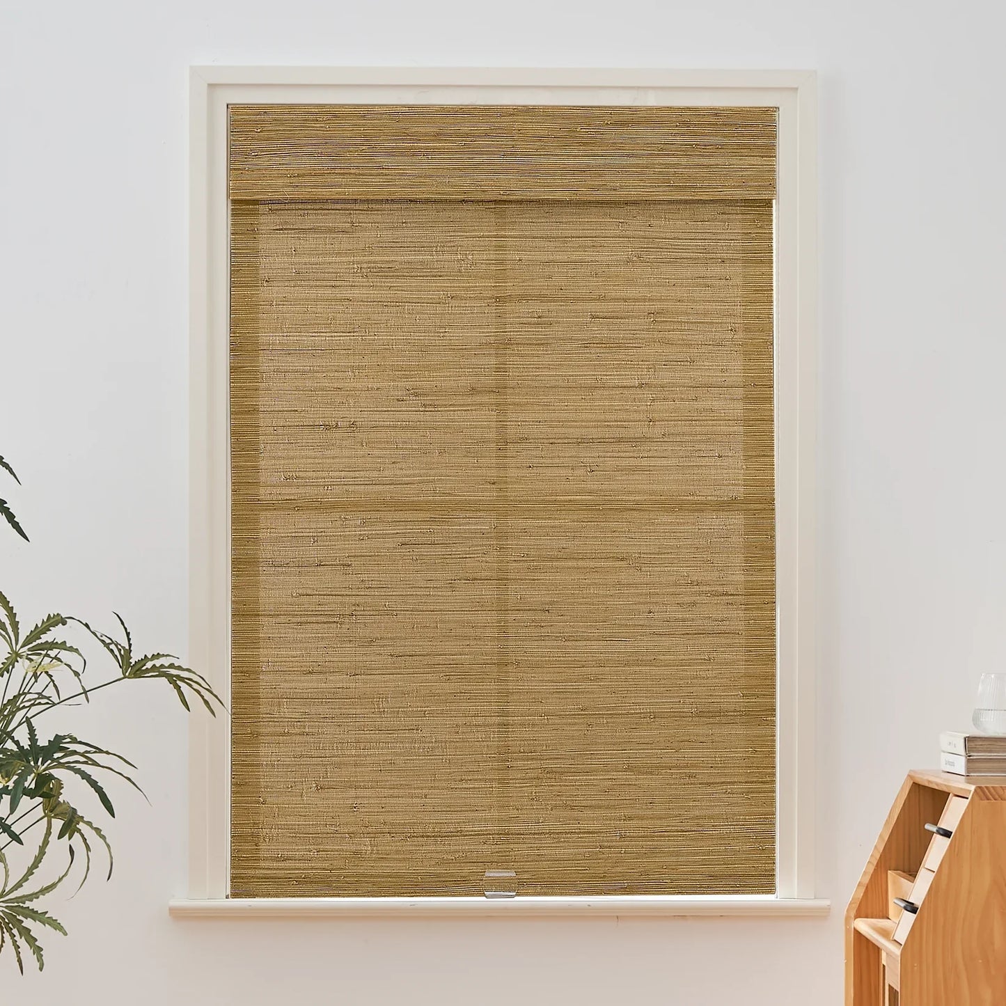 Natural Hemp Bamboo Roman Shades in Bark color, providing an earthy, eco-friendly window treatment with rich texture.