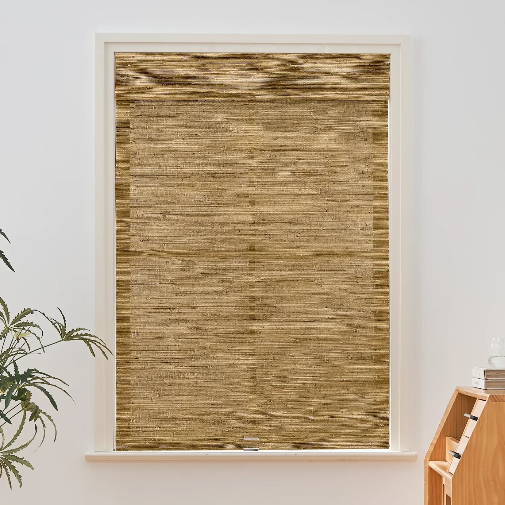 Natural Hemp Bamboo Roman Shades in Bark color, providing an earthy, eco-friendly window treatment with rich texture.