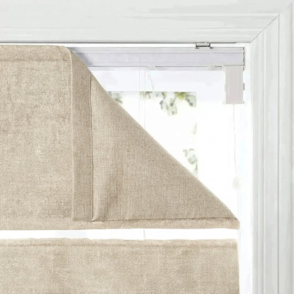 Top down bottom up Roman shade in natural linen with cordless light-filtering and blackout options
