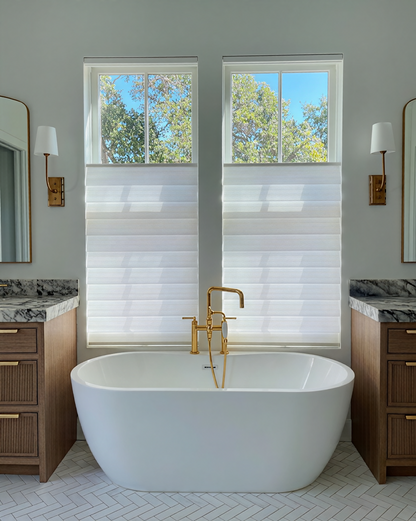 Custom hobbled Roman shade Top Down Bottom Up Roman Shades with soft fold design in premium linen for elegant window decor