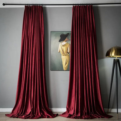 Luxurious soft sheen velvet drapes in deep rich colors for living room and bedroom interiors