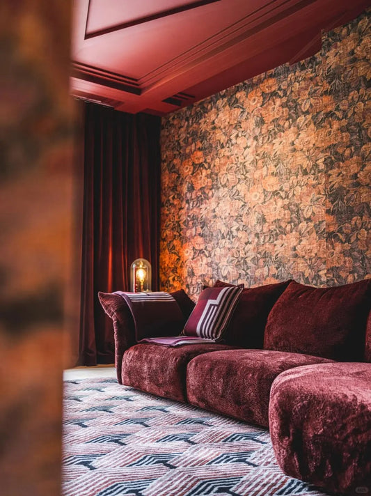 Luxurious soft sheen velvet drapes in deep rich colors enhancing elegant living room and bedroom decor