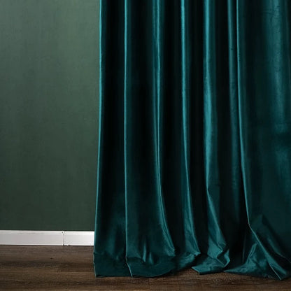Luxurious soft sheen velvet drapes in rich colors for elegant living room and bedroom decor
