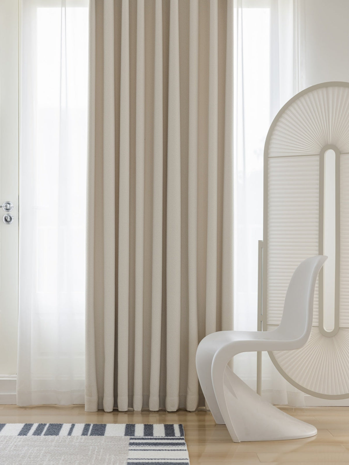 Heavyweight linen blackout curtains in Morandi grey for bedroom, floor to ceiling drape.