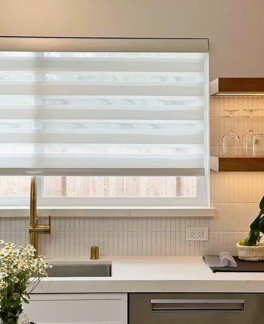 No Drill Zebra Shades waterproof extra-wide cordless gap-free window blinds for kitchens and bathrooms